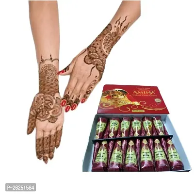 Amina Henna Red Instant Tatto Cone/No Chemicals Dyes Natural Mehendi (Pack of 12) (1 Box)