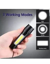 (LED RECHARGEABLE METAL TORCH) 3 Modes, USB Charging Mini Torch (Black, 10 cm, Rechargeable)-thumb1
