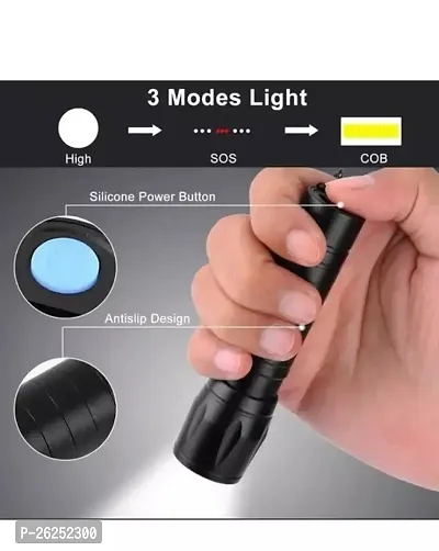 (LED RECHARGEABLE METAL TORCH) 3 Modes, USB Charging Mini Torch (Black, 10 cm, Rechargeable)-thumb4