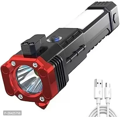 Portable Rechargeable Torch LED Flashlight Long Distance Beam Range with Power Bank, Hammer and Strong Magnets,Window Glass Metal Under Shelf Basket Wire Rack for Extra (Torch LED)-thumb0