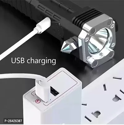 USB Rechargeable USB LED 3W Torch Light Rechargeable Super LED Emergency Torch light Hammer Torch (Pack of 1)-thumb4