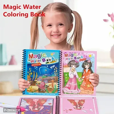 Kid's Magic Water Colouring Books Unlimited Fun with Drawing Reusable Water-Reveal Activity Pad, Chunky-Size Water Pen for Kids ndash; Random Book (Pack of 2)