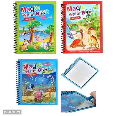 THE Reusable Magic Water Quick Book Water Coloring Book Doodle with Magic Pen Painting Board for Kids, Children Education Drawing Pad (Pack of 3)-thumb0