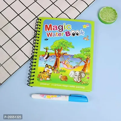 Kid's Magic Water Colouring Books Unlimited Fun with Drawing Reusable Water-Reveal Activity Pad, Chunky-Size Water Pen for Kids (Pack of 1)-thumb0