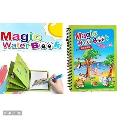 Kids Magic Water Coloring Books Unlimited Fun with Drawing Reusable Water-Reveal Activity Pad, Chunky-Size Water Pen for Kids - Random Design [1 Books|1 pens]-thumb0