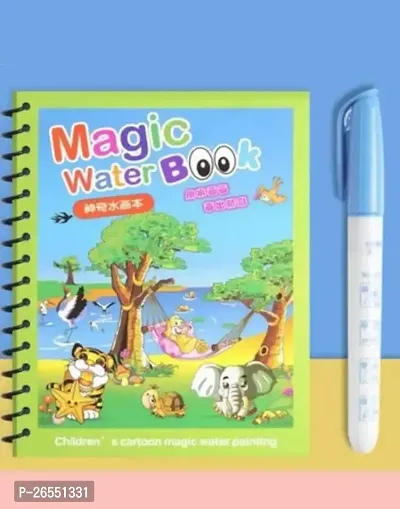 Kids Magic Water Coloring Books Unlimited Fun with Drawing Reusable Water-Reveal Activity Pad, Chunky-Size Water Pen for Kids - Random Design [1 Books|1 pens]-thumb0