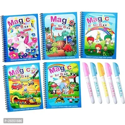 Kid's Magic Water Colouring Books Unlimited Fun with Drawing Reusable Water-Reveal Activity Pad, Chunky-Size Water Pen for Kids (Pack of 5)