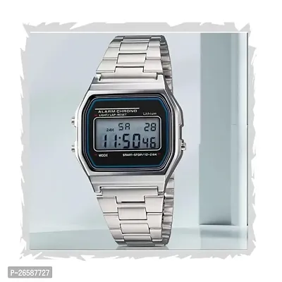 Looking Digital Time Feature's Silver Strap Watches For Man's (Pack of 1)-thumb0