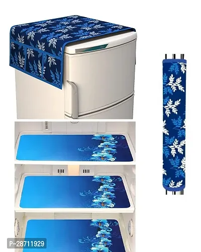 Classic PVC Printed Fridge Mat with Top and Handle Cover, Combo