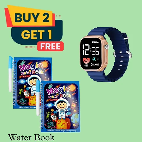 Reusable Magic Water Quick Dry Book for Water Coloring Book And Digital Led Smart Watch For Kids (Pack of 3)