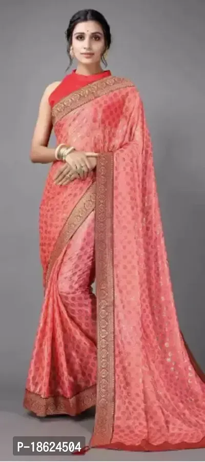 Stylish Cotton Blend Pink Self Pattern Saree with Blouse piece-thumb0