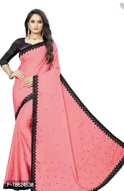 Stylish Cotton Blend Pink Self Pattern Saree with Blouse piece-thumb0