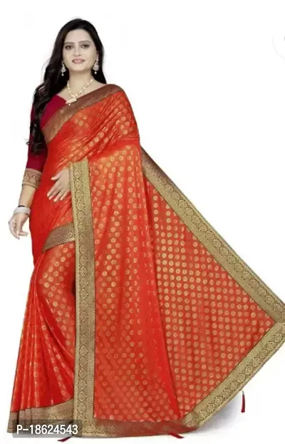 Stylish Cotton Blend Red Self Pattern Saree with Blouse piece