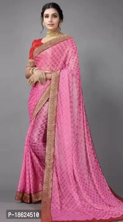 Stylish Cotton Blend Pink Self Pattern Saree with Blouse piece-thumb0