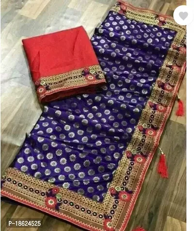 Stylish Cotton Blend Blue Self Pattern Saree with Blouse piece-thumb0