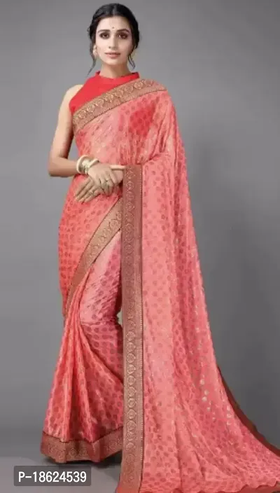 Stylish Cotton Blend Pink Self Pattern Saree with Blouse piece