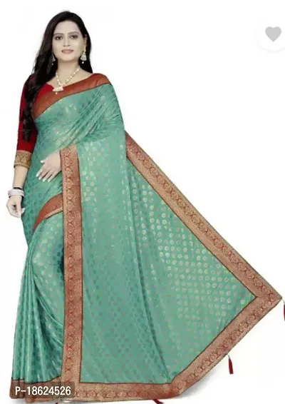 Stylish Cotton Blend Green Self Pattern Saree with Blouse piece