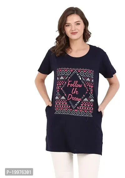 NRG Fashion Women Printed Long Half Sleeve T-Shirt