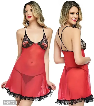 Stylish Net Self Design Women Sexy Babydoll Night Dress