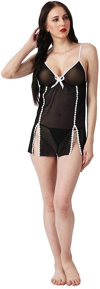Net Black Solid Sexy Netted Baby Doll For Women-thumb3