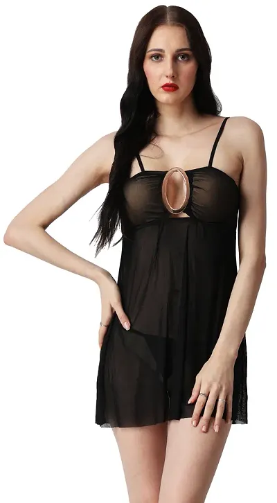 Net Solid Sexy Netted Baby Doll For Women