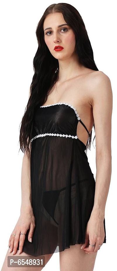 Net Black Solid Sexy Netted Baby Doll For Women-thumb4