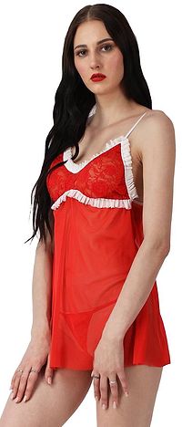 Net Red Solid Sexy Netted Baby Doll For Women-thumb3