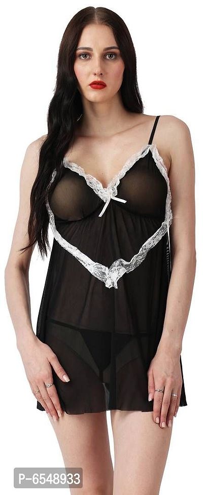 Net Black Solid Sexy Netted Baby Doll For Women-thumb0
