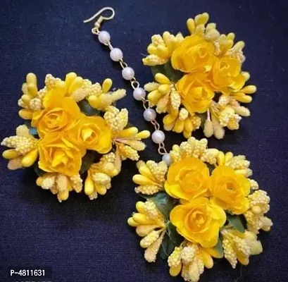 Beautiful Fabric Flower Earring with Mangtika for women