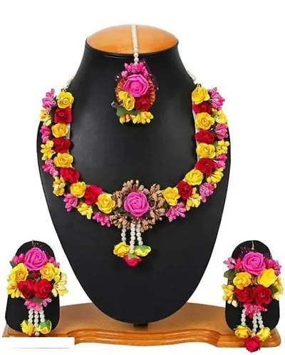 Stylish Alloy Artificial Flower Thread Jewellery Set