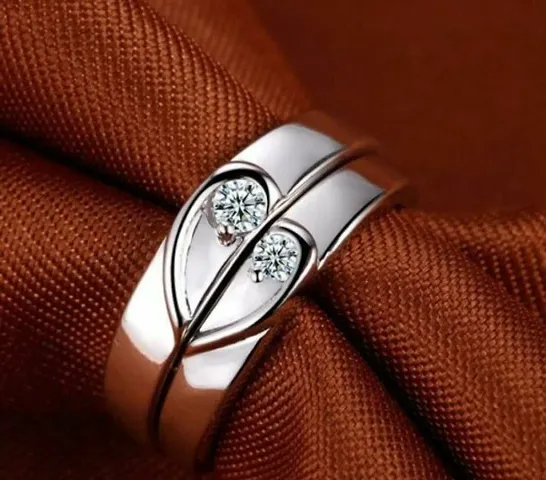 Stylish Alloy Silver American Diamond Rings Combo For Couple