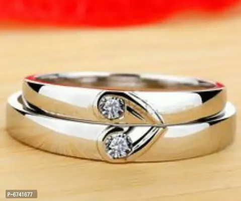 Adorable Silver Couple Rings With Box-thumb3