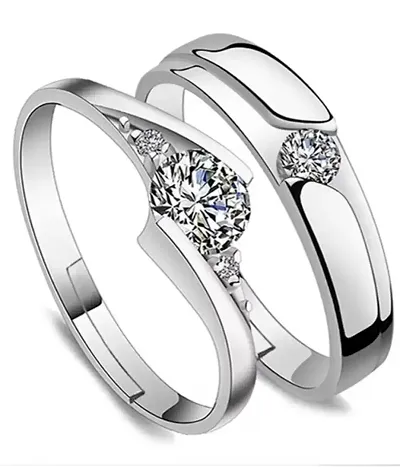 Silver-plated Antique Solitaire  His And Her Adjustable Proposal Couple Ring