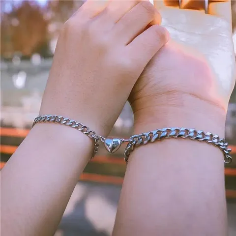 Fashionable Silver Stainless Steel Charm Bracelet For Couple