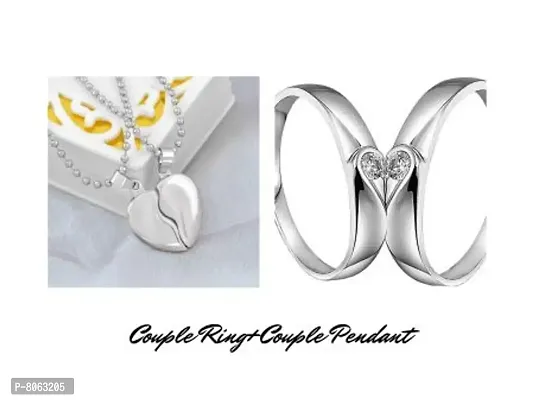 Stylish Silver Alloy Couple Necklace And Ring Combo