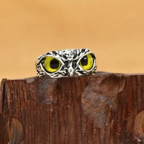 KRYSTALZ Mens Adjustable Open Alloy Animal Shaped Owl Eye Ring (Pack - 1 Piece)