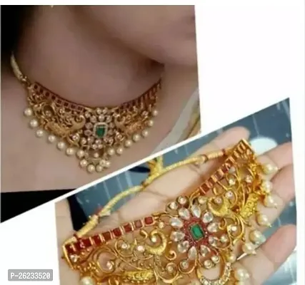 Stylish Golden Brass Jewellery Set For Women-thumb0