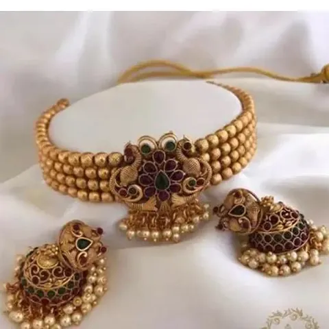 Traditional Golden Alloy Temple Choker Jewellery Set