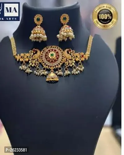 Stylish Golden Brass Jewellery Set For Women