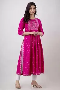 VRSS EMTERPRISES Embroided Naira Cut Long Ethnic Kurta (Large, Magenta Pink)-thumb3