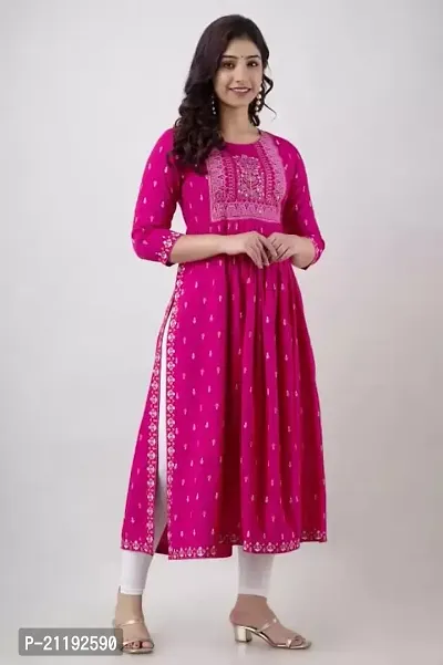 VRSS EMTERPRISES Embroided Naira Cut Long Ethnic Kurta (Large, Magenta Pink)-thumb4