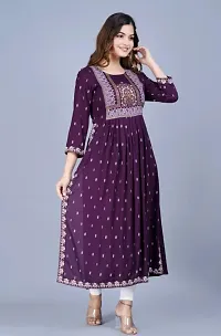 VRSS EMTERPRISES Embroided Naira Cut Long Ethnic Kurta (Medium, Dark Purple)-thumb2