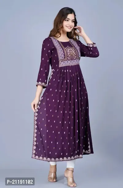 VRSS EMTERPRISES Embroided Naira Cut Long Ethnic Kurta (Medium, Dark Purple)-thumb3