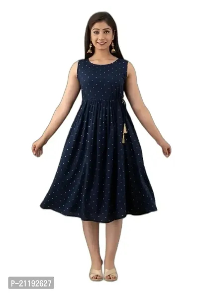 VRSS Enterprises Beautiful Women's Polka DOT Sleeveless Dress Kurta Gown (X-Large, Denim Blue)