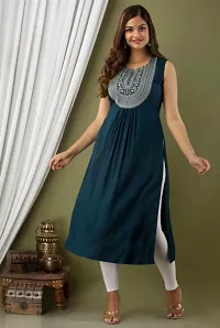 VRSS Enterprises Women's Beautiful Straight Embroidered Long Kurta (Large, Peacock Green)-thumb3