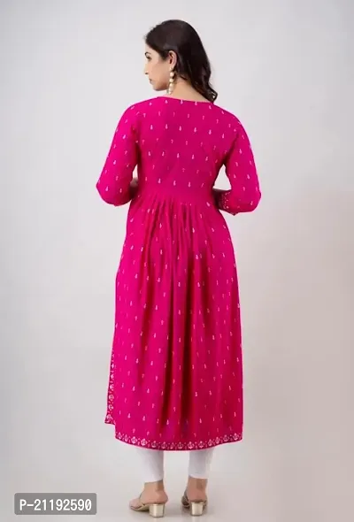 VRSS EMTERPRISES Embroided Naira Cut Long Ethnic Kurta (Large, Magenta Pink)-thumb2