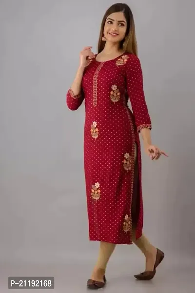 VRSS Enterprises Women's Straight Gold Print Kurta (Small, BARN RED)-thumb3