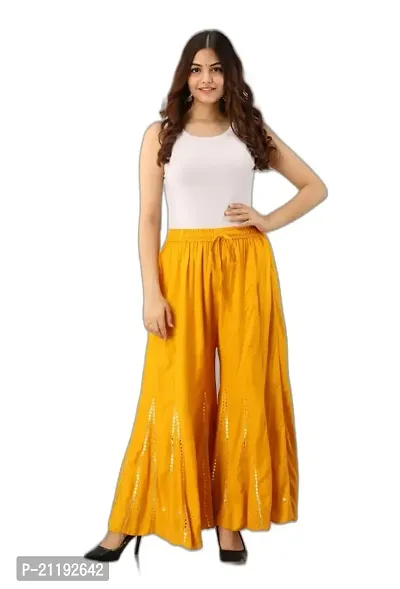 VRSS Enterprises Women's Relaxed Free Size Sequined Palazzo (Gold Yellow)