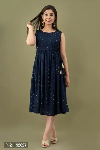 VRSS Enterprises Beautiful Women's Polka DOT Sleeveless Dress Kurta Gown (X-Large, Denim Blue)-thumb4