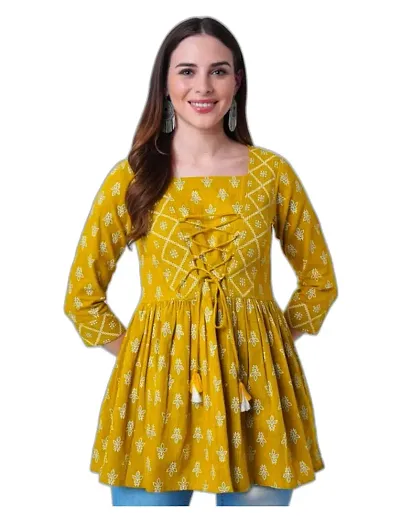 Stylish Rayon A-Line Printed Short Kurta